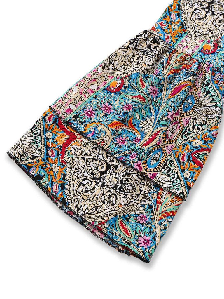 Abito paisley floreale bohémien maniche a campana multicolore anni '70