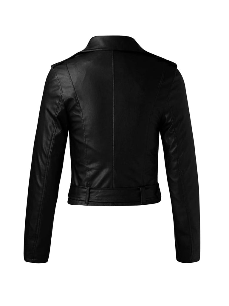 Giacca corta in similpelle con revers con cintura anni '80