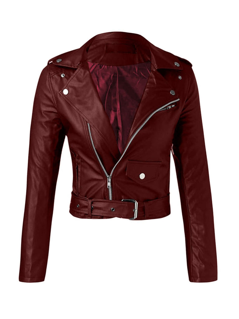 Giacca corta in similpelle con revers con cintura anni '80