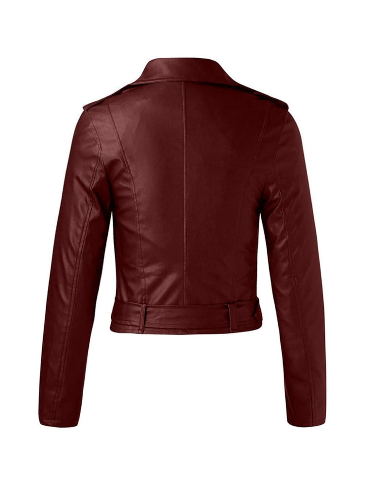 Giacca corta in similpelle con revers con cintura anni '80