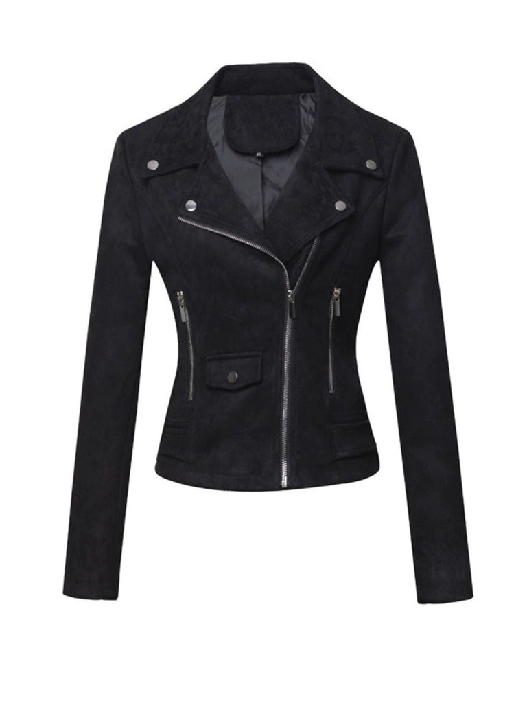 Giacca in pelle scamosciata con risvolto anni '80