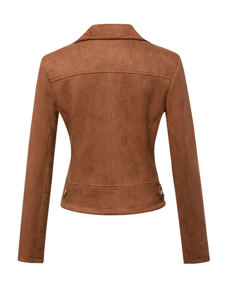 Giacca in pelle scamosciata con risvolto anni '80