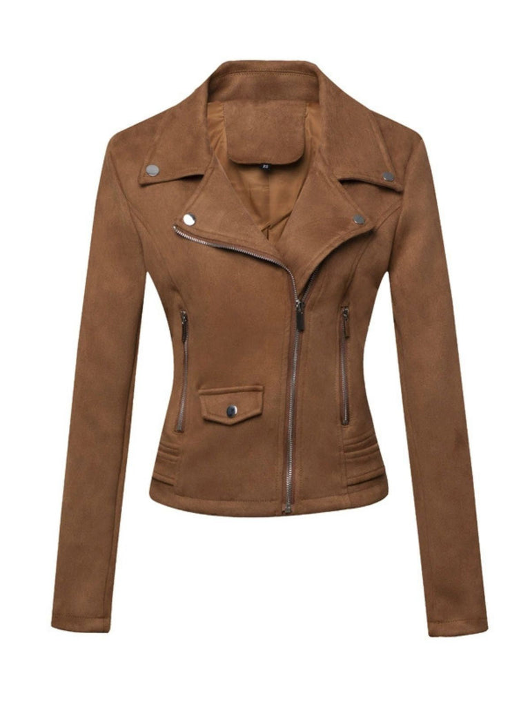 Giacca in pelle scamosciata con risvolto anni '80