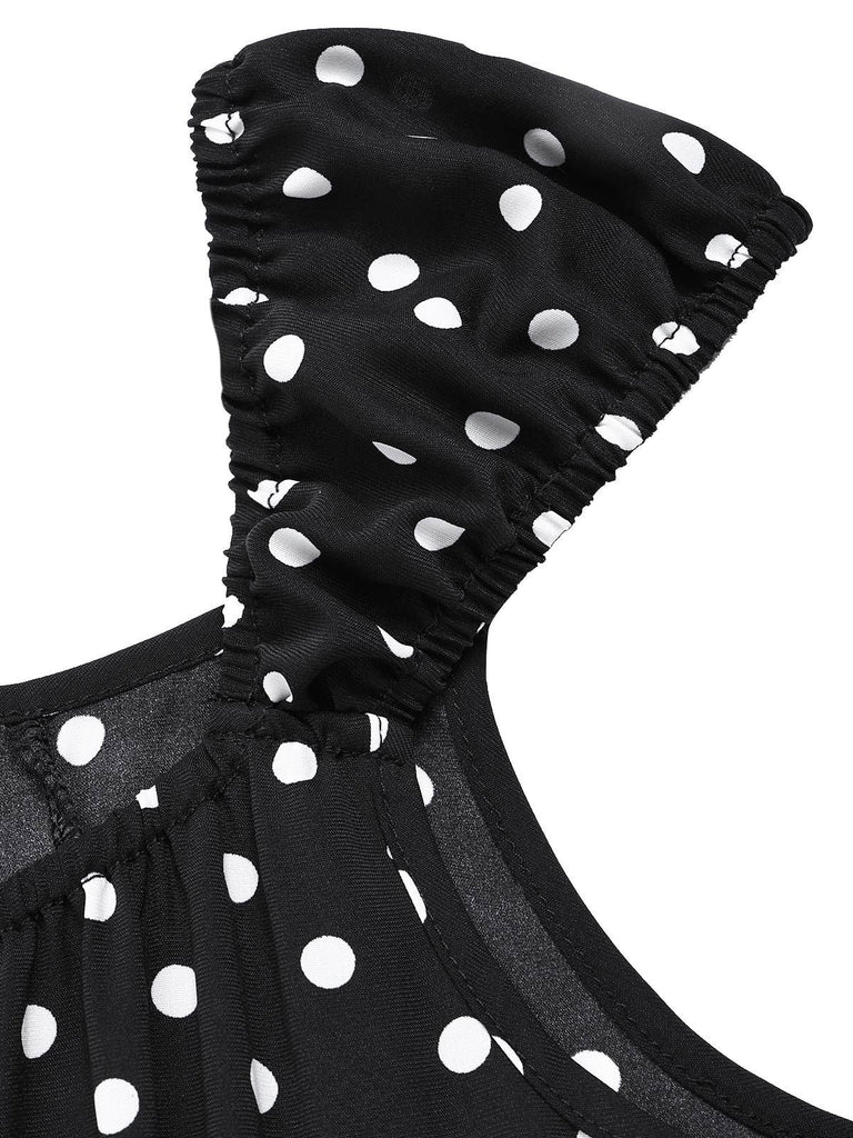 Abito con volant a pois e scollo quadrato anni '40