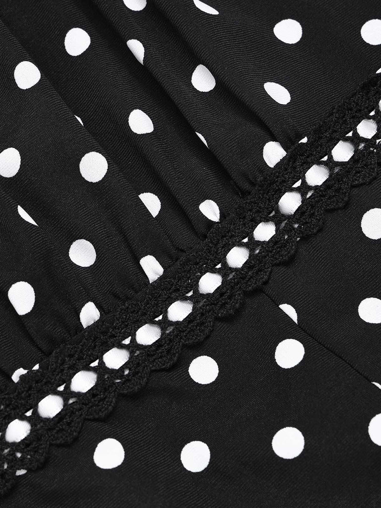 Abito con volant a pois e scollo quadrato anni '40