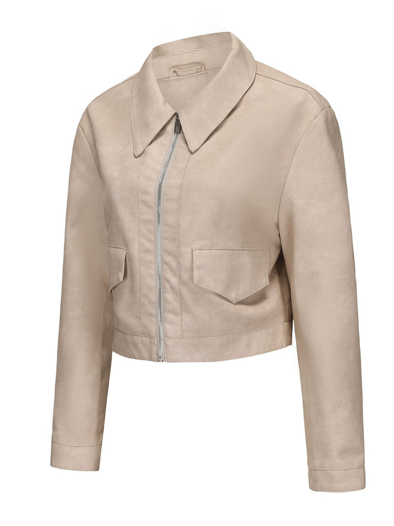 Giacca in pelle con risvolto a maniche lunghe anni '50