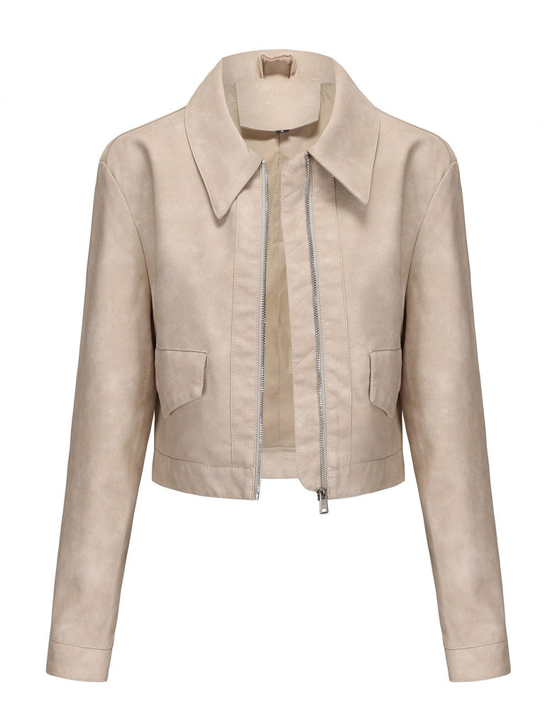 Giacca in pelle con risvolto a maniche lunghe anni '50