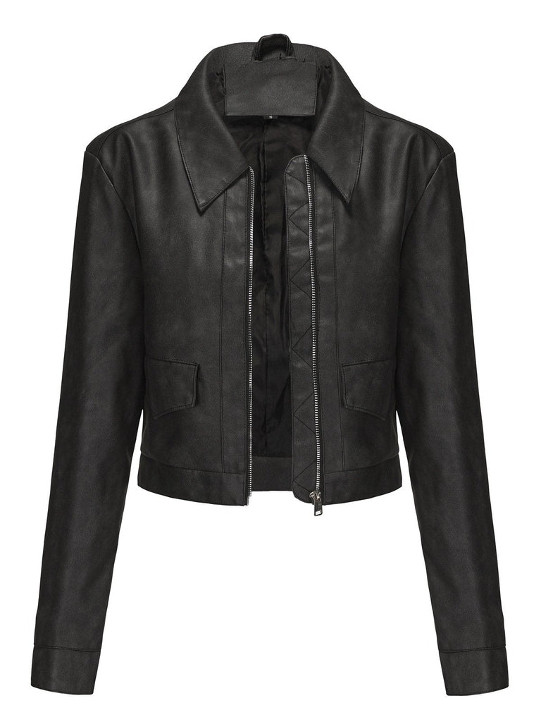 Giacca in pelle con risvolto a maniche lunghe anni '50