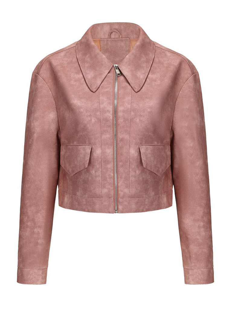 Giacca in pelle con risvolto a maniche lunghe anni '50