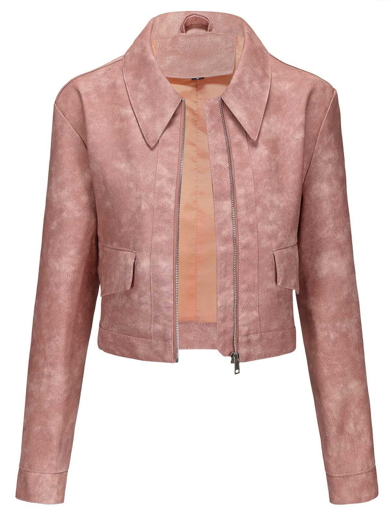 Giacca in pelle con risvolto a maniche lunghe anni '50