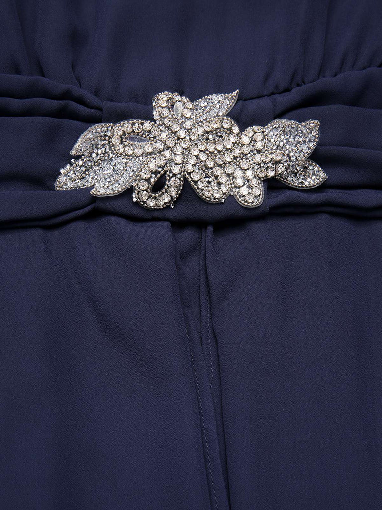 Abito in pizzo e strass con patchwork blu anni '20