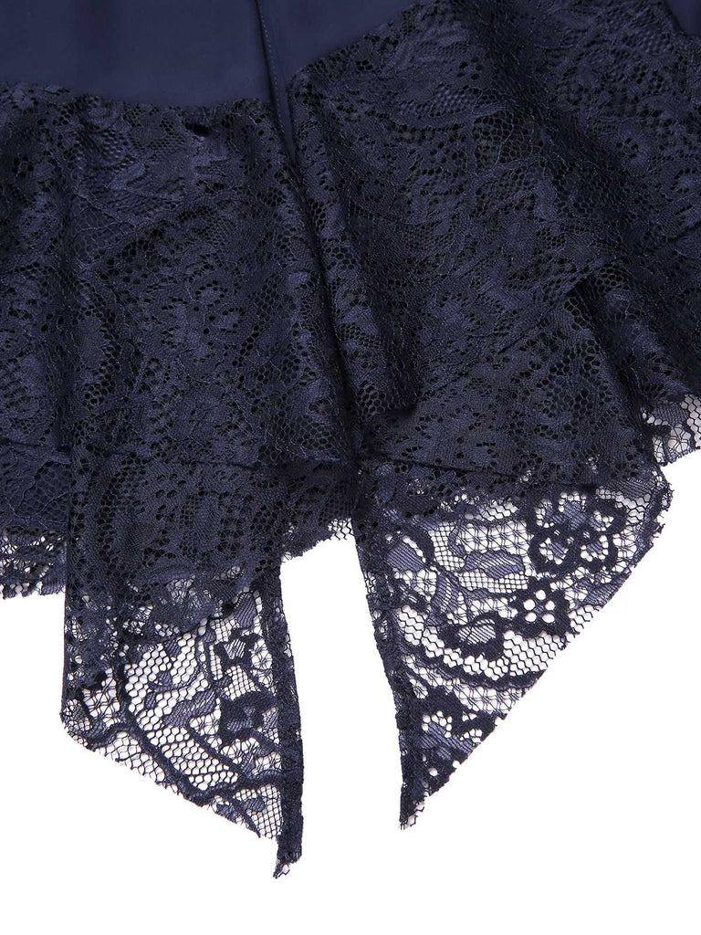 Abito in pizzo e strass con patchwork blu anni '20