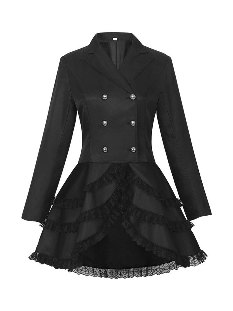 Giacca doppiopetto con risvolto e gonna a strati anni '50