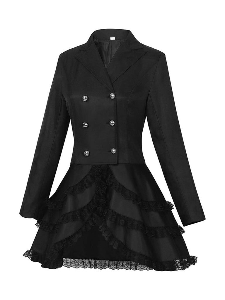 Giacca doppiopetto con risvolto e gonna a strati anni '50