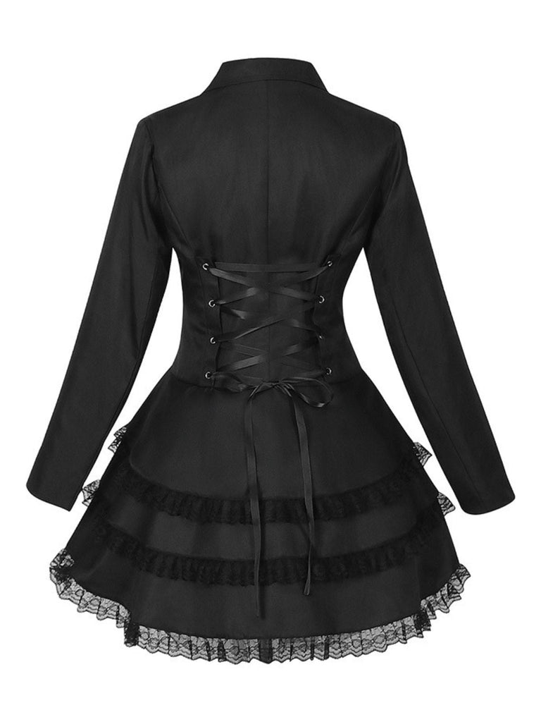 Giacca doppiopetto con risvolto e gonna a strati anni '50