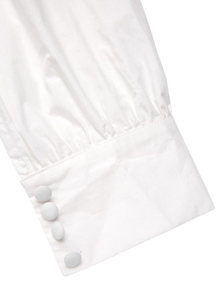 Camicetta in cotone con fiocco al collo biano anni '50