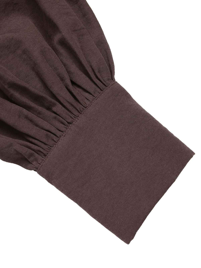 Camicetta con maniche a lanterna e revers marrone anni '50