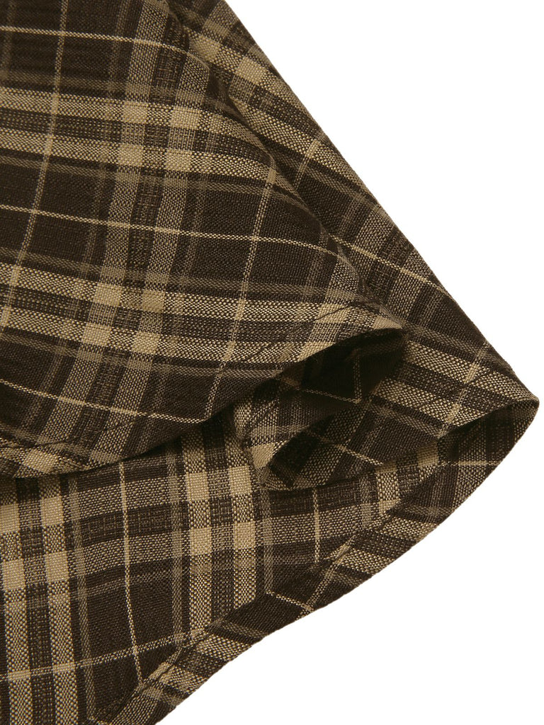 Abito a quadri con bottoni e fiocco marrone anni '60