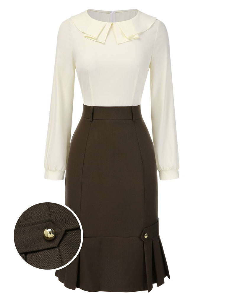 Abito a tubino e maniche lunghe marrone anni '60