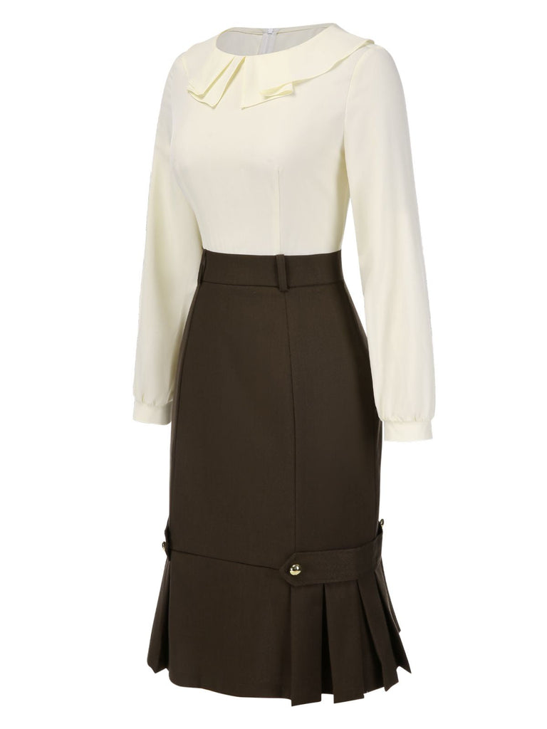 Abito a tubino e maniche lunghe marrone anni '60