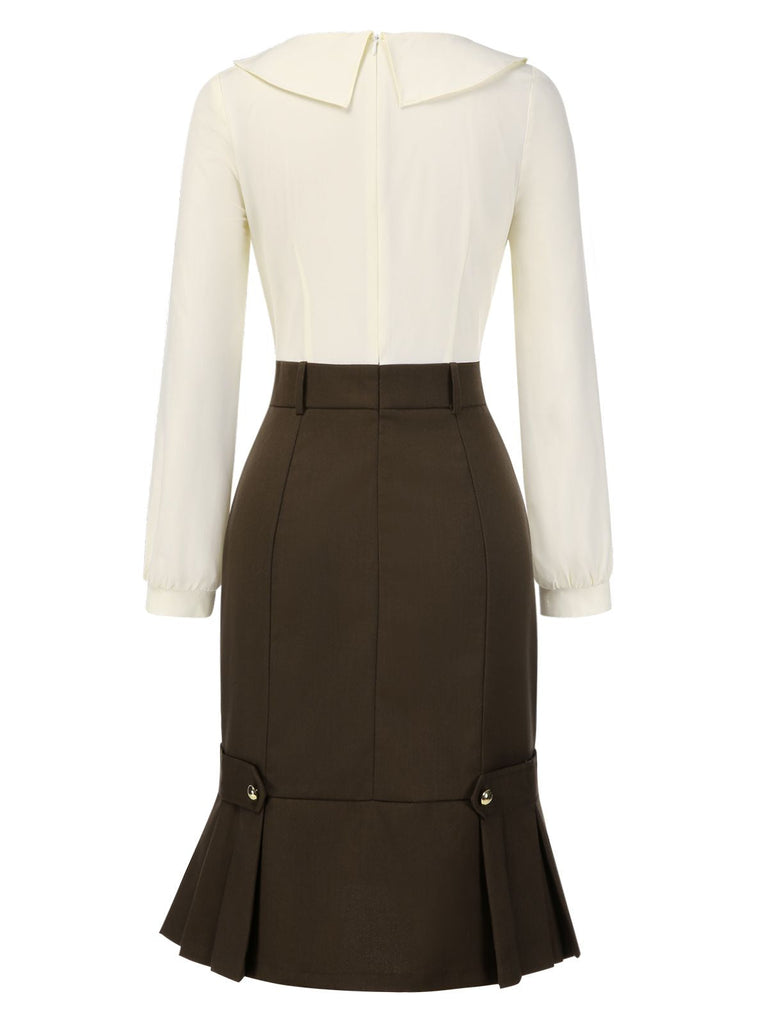 Abito a tubino e maniche lunghe marrone anni '60