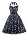 Abito da uccello con scollo all'americana multicolore anni '50