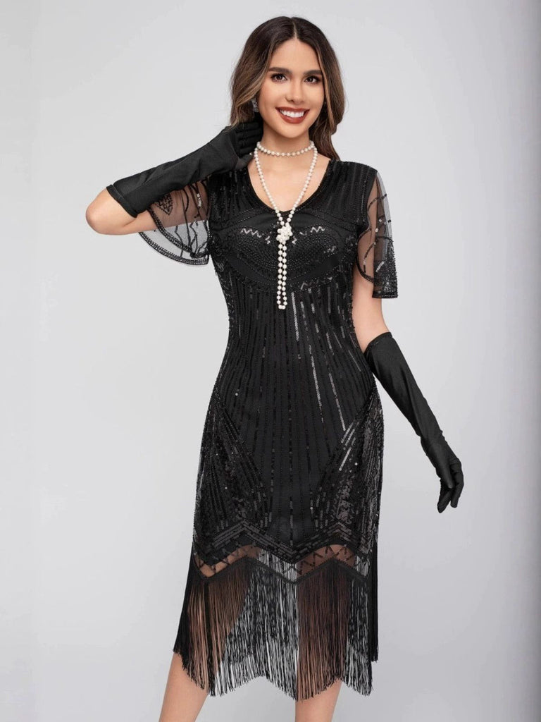 Abito Charleston nappe in paillettes  con scollo a barchetta anni '20