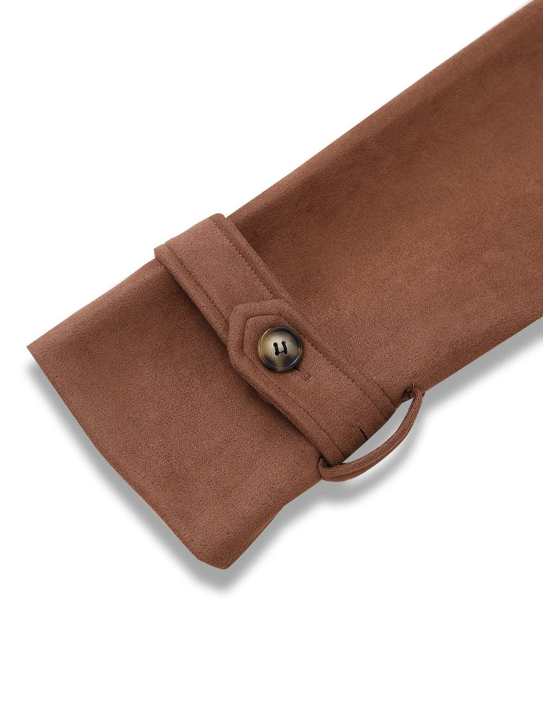 Cappotto doppiopetto in pelle scamosciata con revers marrone anni '50