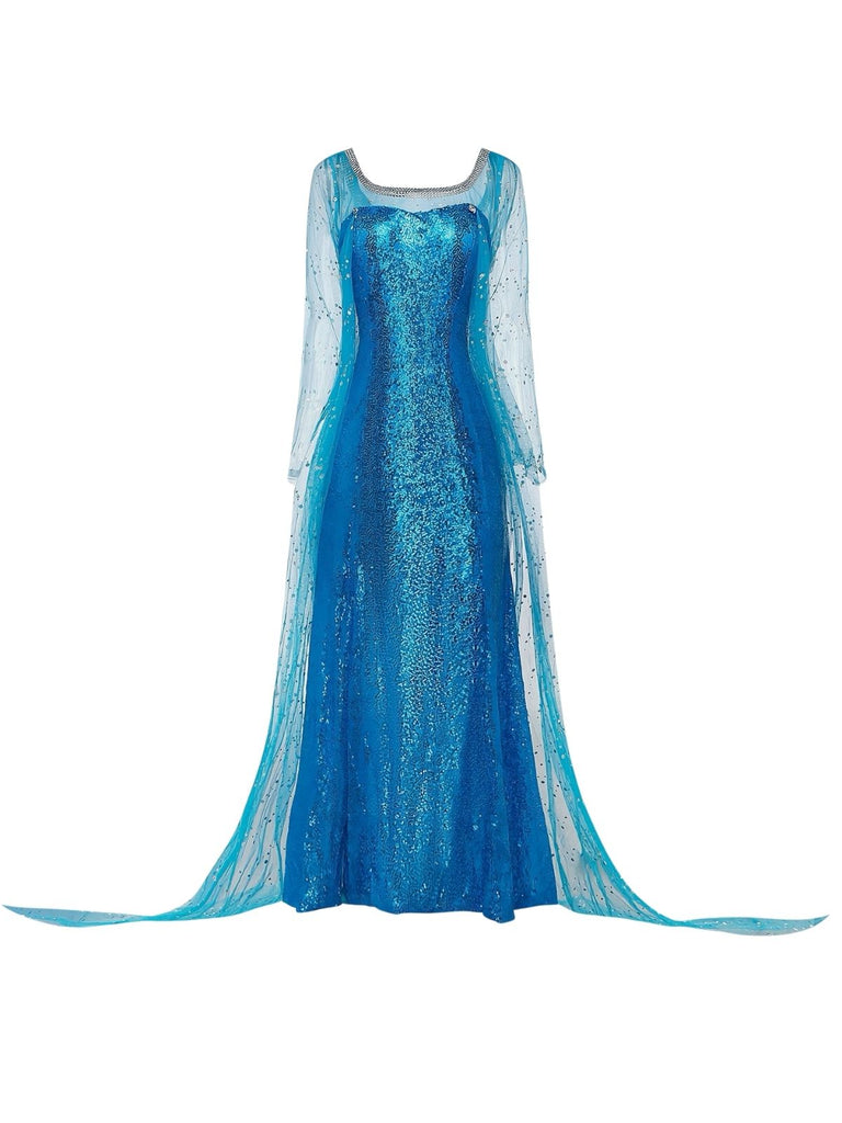 Mantello e abito Elsa con paillettes blu anni '70