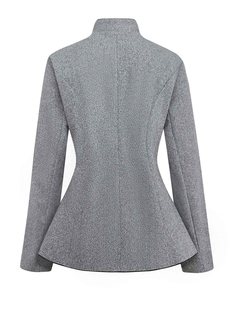 Giacca con bottoni in finta lana collo alto grigia anni '40