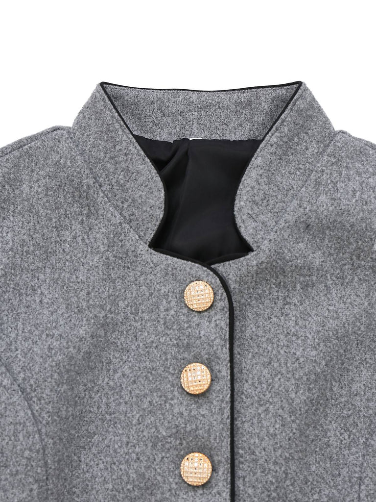 Giacca con bottoni in finta lana collo alto grigia anni '40