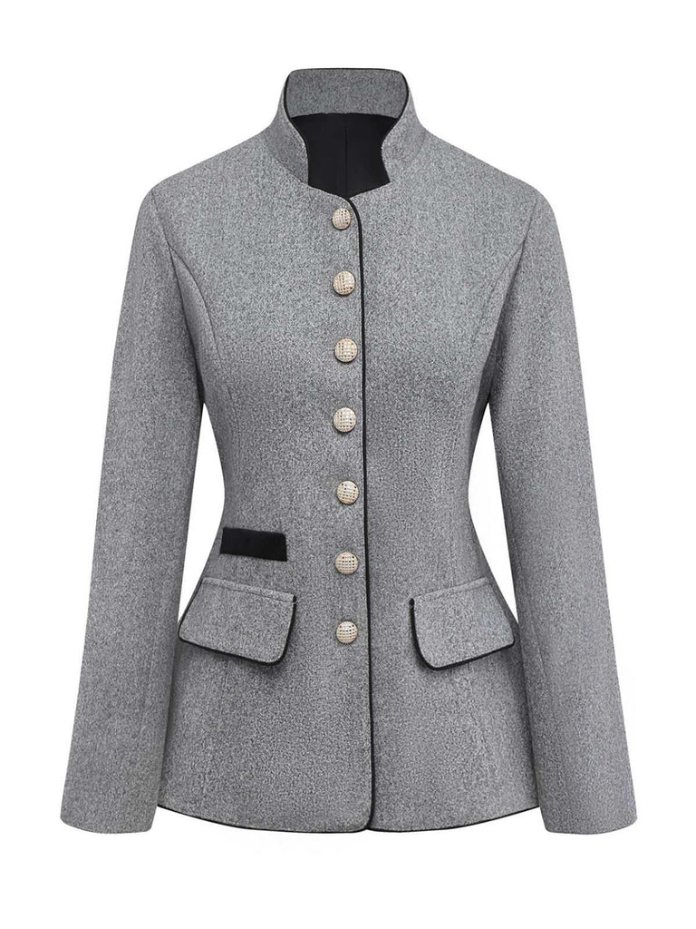 Giacca con bottoni in finta lana collo alto grigia anni '40