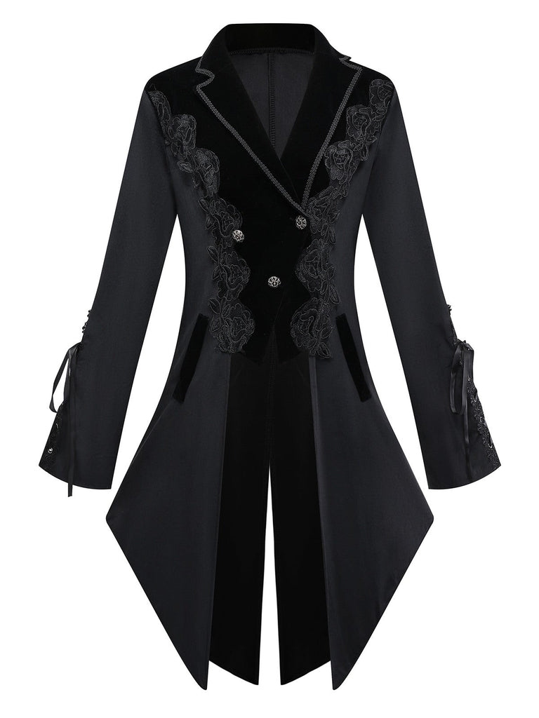 Giacca in stile vittoriano con ricami floreali nero anni '50