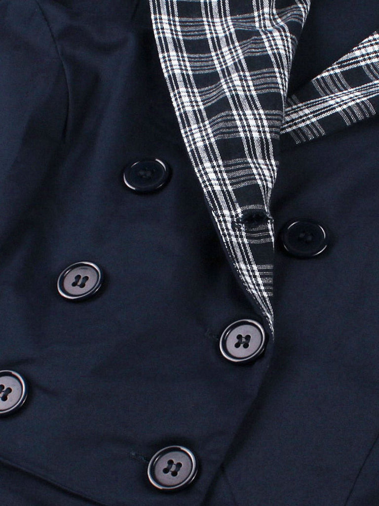 Abito doppiopetto a quadri con cintura blu anni '50