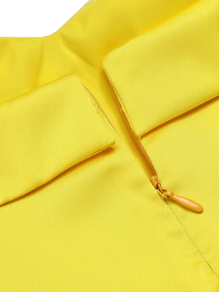 Abito a tubino spalline a fiocco giallo e blu anni '60