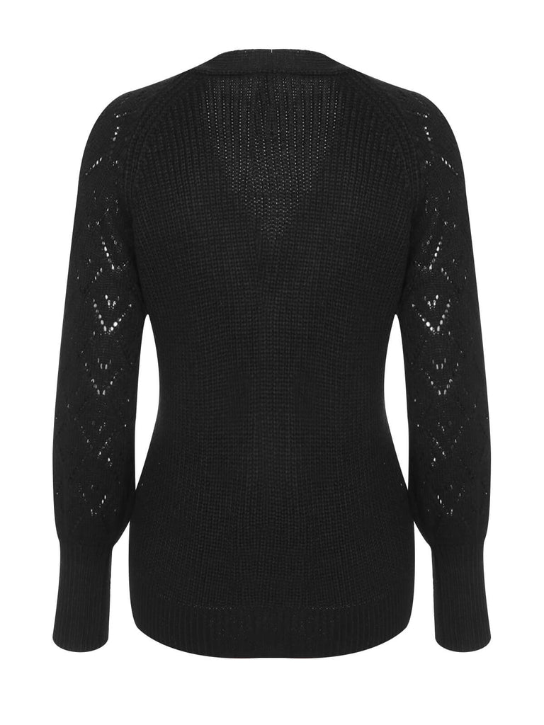 Maglione nero con scollo a V e bottoni anni '40