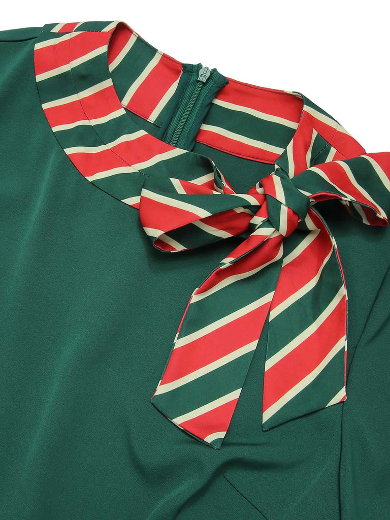 Abito a righe patchwork con cintura verde anni '40