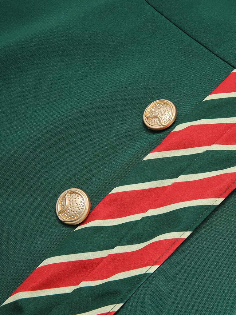 Abito a righe patchwork con cintura verde anni '40