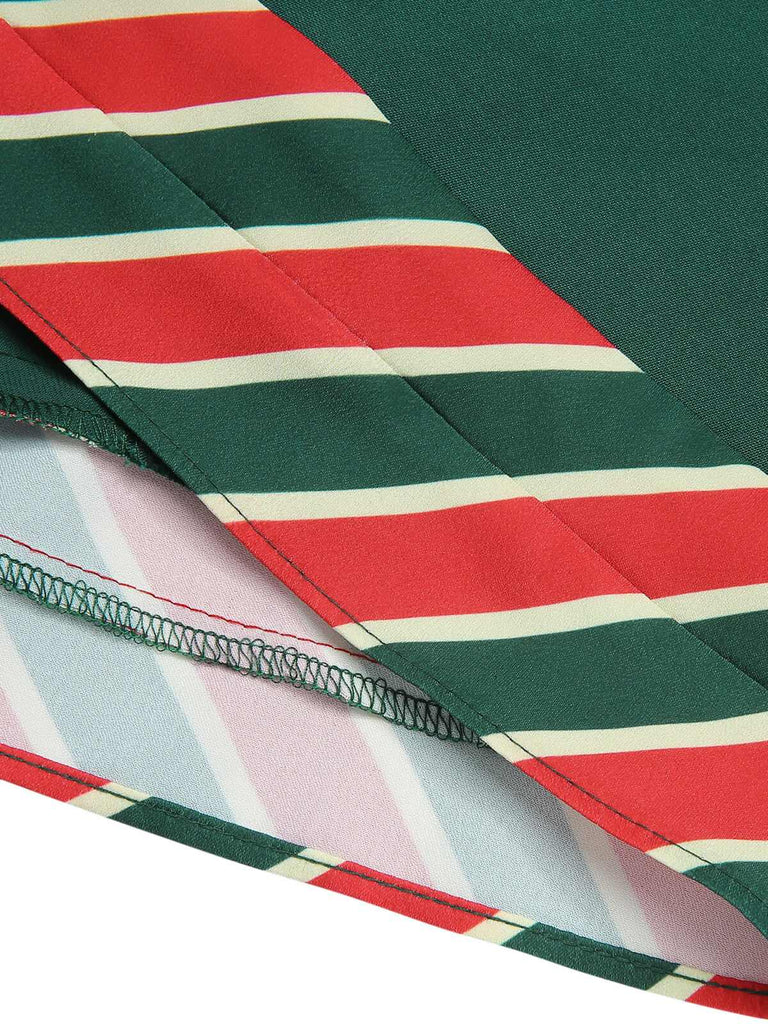 Abito a righe patchwork con cintura verde anni '40