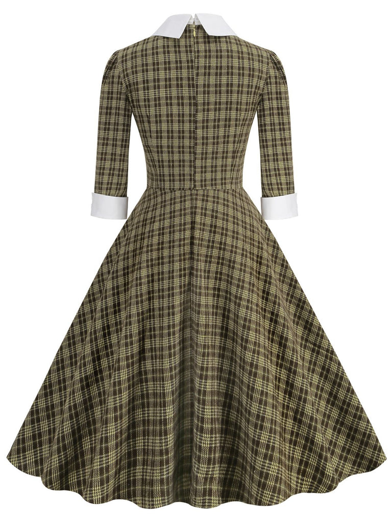 Abito plaid con fiocco sul risvolto marrone anni '50