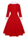 Abito con collo di pelliccia natalizio rosso e bianco anni '50