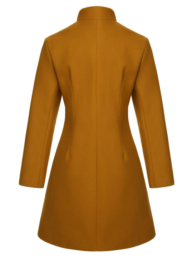 Cappotto in lana tinta unita con revers giallo medio anni '40