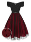 Abito con cintura a pois spalle scese bordeaux anni '50