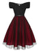 Abito con cintura a pois spalle scese bordeaux anni '50