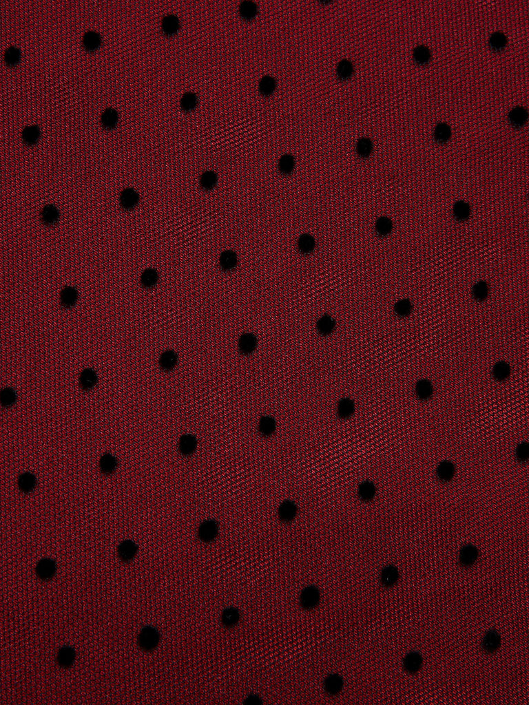 Abito con cintura a pois spalle scese bordeaux anni '50