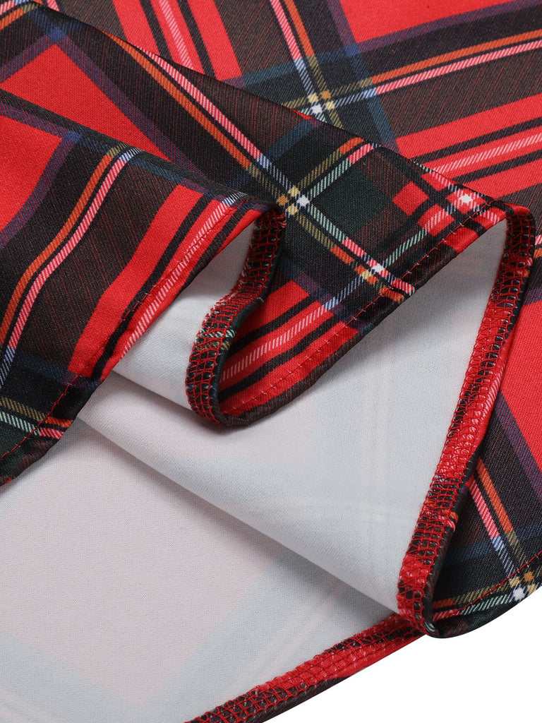Abito a quadri con spalle scoperte natalizi rosso anni '50