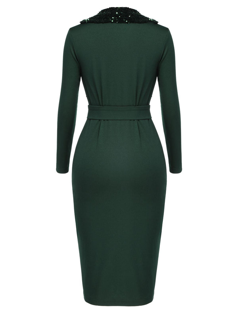 Abito glitterato con cintura e patchwork verde anni '60