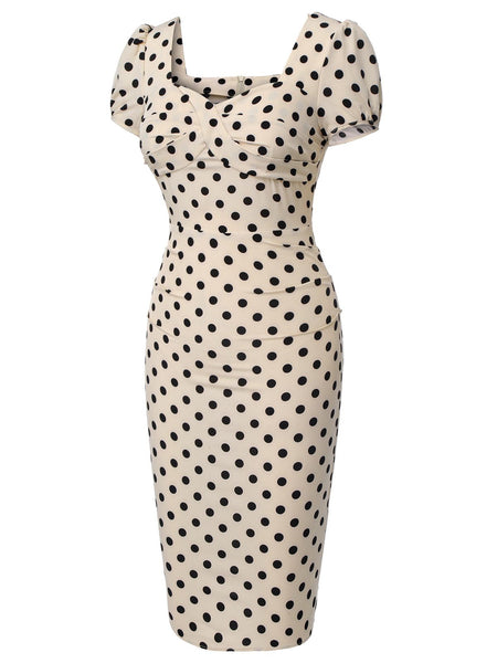 Abito Midi Chiffon A Pois Con Maniche Lunghe, Collo Quadrato E Vita Alta Per Donna - 2