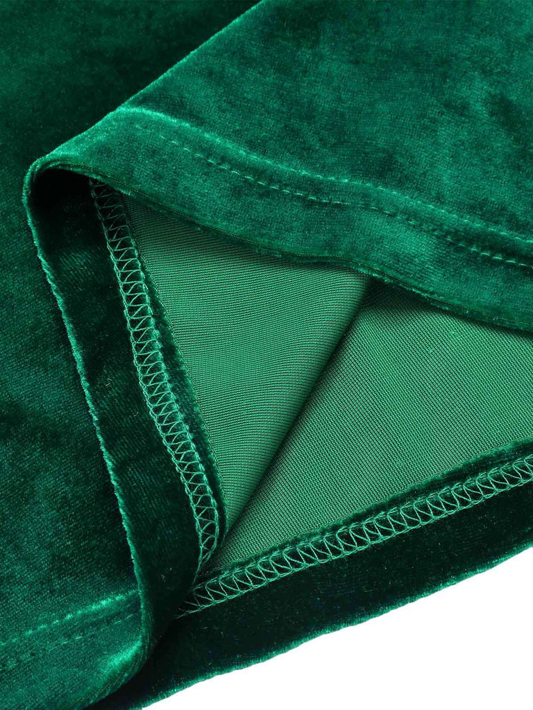 Abito da sirena in velluto e spalle scoperte verde anni '30