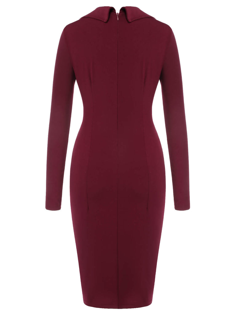 Abito a maniche lunghe con revers rosso violaceo anni '40